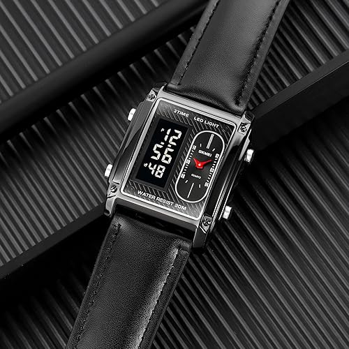 Miniatura 6 de Relojes de pulsera deportivos con esfera rectangular para hombre 7 colores opcionales retroiluminación LED multifuncional cronómetro de alarma 1224