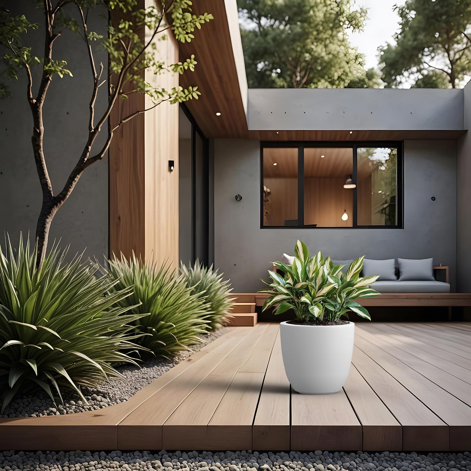 Kante Modern Home Minimalist 10" Dia White Concrete Bowl Planter image 3