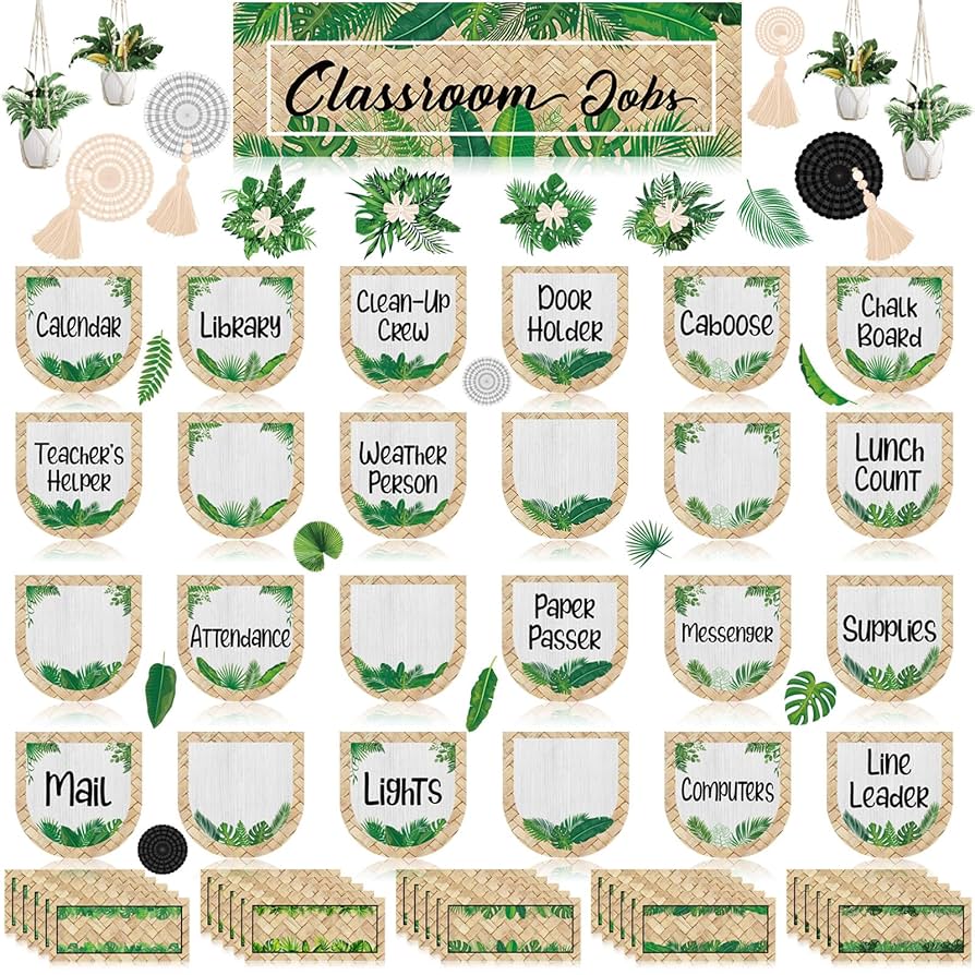 amazon-com-seajan-101-pcs-classroom-jobs-chart-bulletin-board-sets-eucalyptus-helper-day-jobs-chart-mini-bulletin-board-leaves-cutout-for-first-day-of-school-classroom-wall-supply-office-products for Free Printable Classroom Job Signs Amazon.com: Seajan 101 Pcs Classroom Jobs Chart Bulletin Board Sets Eucalyptus Helper Day Jobs Chart Mini Bulletin Board Leaves Cutout for First Day of School Classroom Wall Supply : Office Products for Free Printable Classroom Job Signs