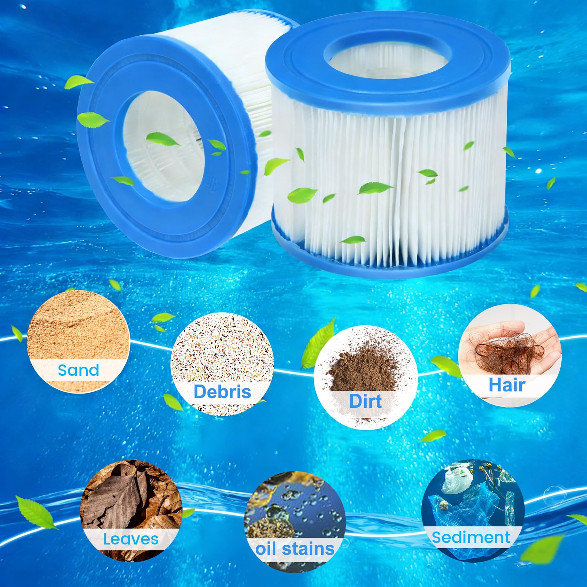 8 Piezas Cartucho de Filtro Piscina Tipo Vi Filtro de Repuesto para SPA Tipo Vi Cartuchos de Filtro 58383 Compatible con Lay-Z-SPA Miami Vegas Monaco Palm Springs