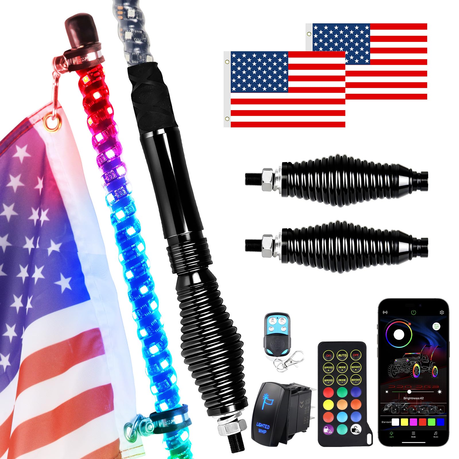 Photo 1 of Uemicip 2PCS 4FT RGB Chasing LED Whip Lights