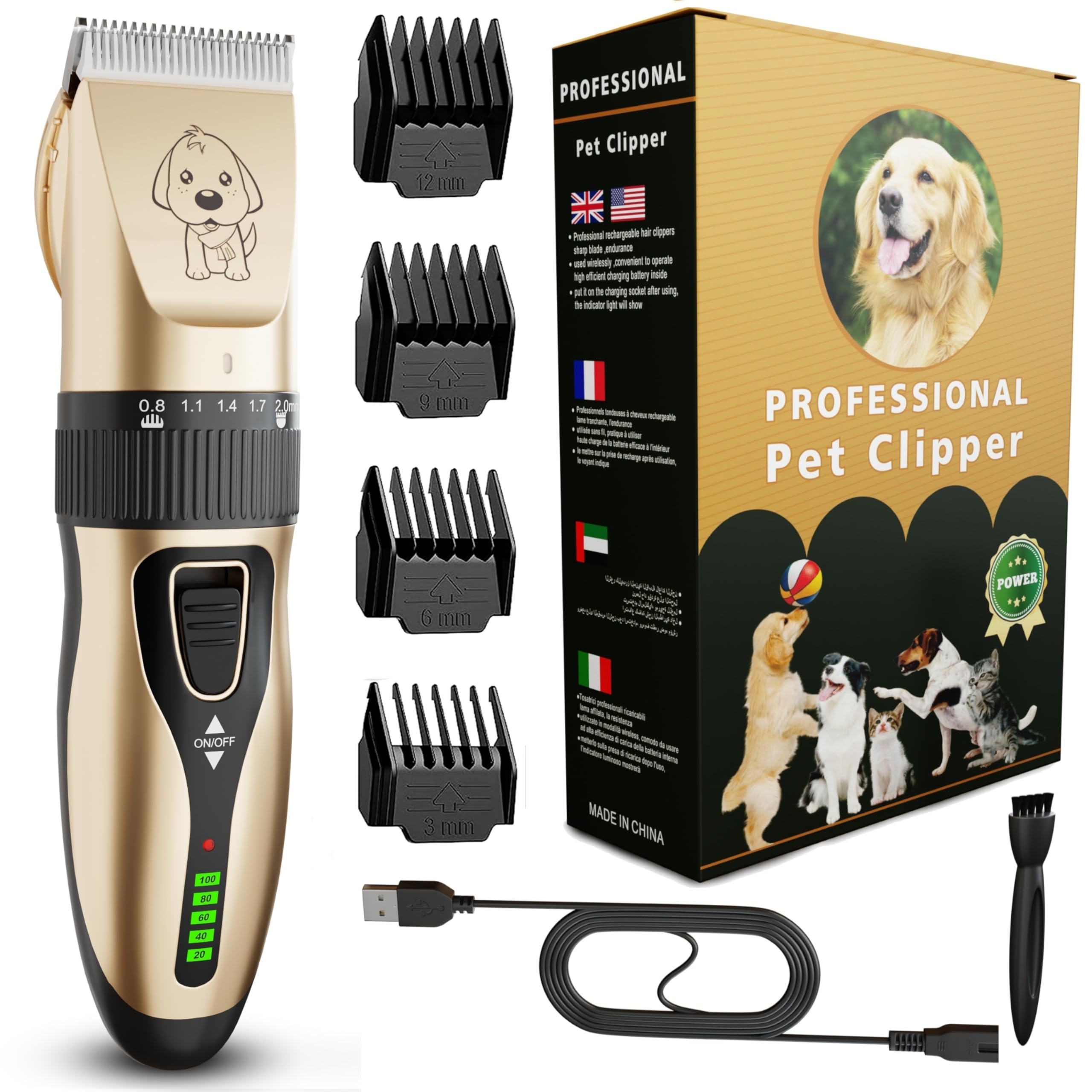 GLOBAL TECH Leise Hundeschermaschine, Professionelle Schermaschine Elektrische Hundetrimmer Tierhaarschneidemaschine für Hunde, Katzen und andere Haustiere