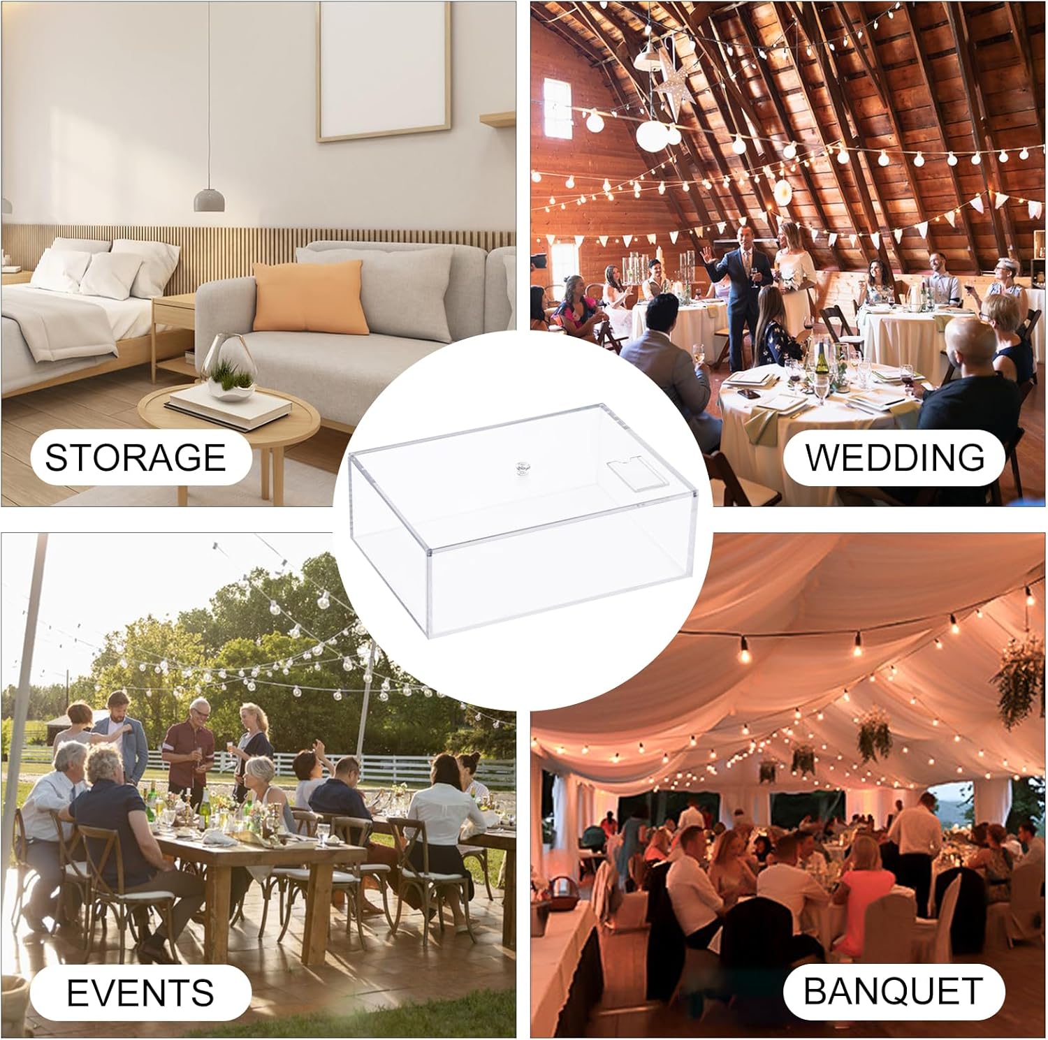 Clear Acrylic Box with Lid Large Plastic Square Cube Rectangle Cube Containers Box Storage Boxes 13.7x9.8x4.7 Inches for Tiny Jewelry Beads, Coins, Craft Supplies, Sewing Home Organizers