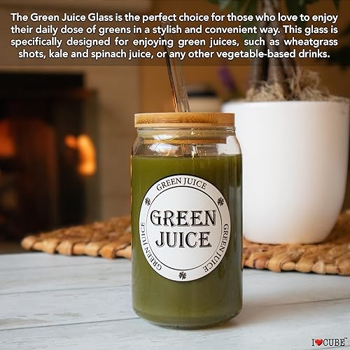 Miniatura 2 de I CUBE A Glass A Lid A Straw - Juego de 4 vasos de vidrio en forma de lata de 16 onzas taza de batido jugo verde taza de agua taza de bebida
