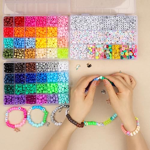 Miniatura 5 de Song Xi Kit de 3500 cuentas de pony para pulsera de amistad, kit de fabricación de pulseras de 48 colores, incluye juego de cuentas Kandi, cuentas