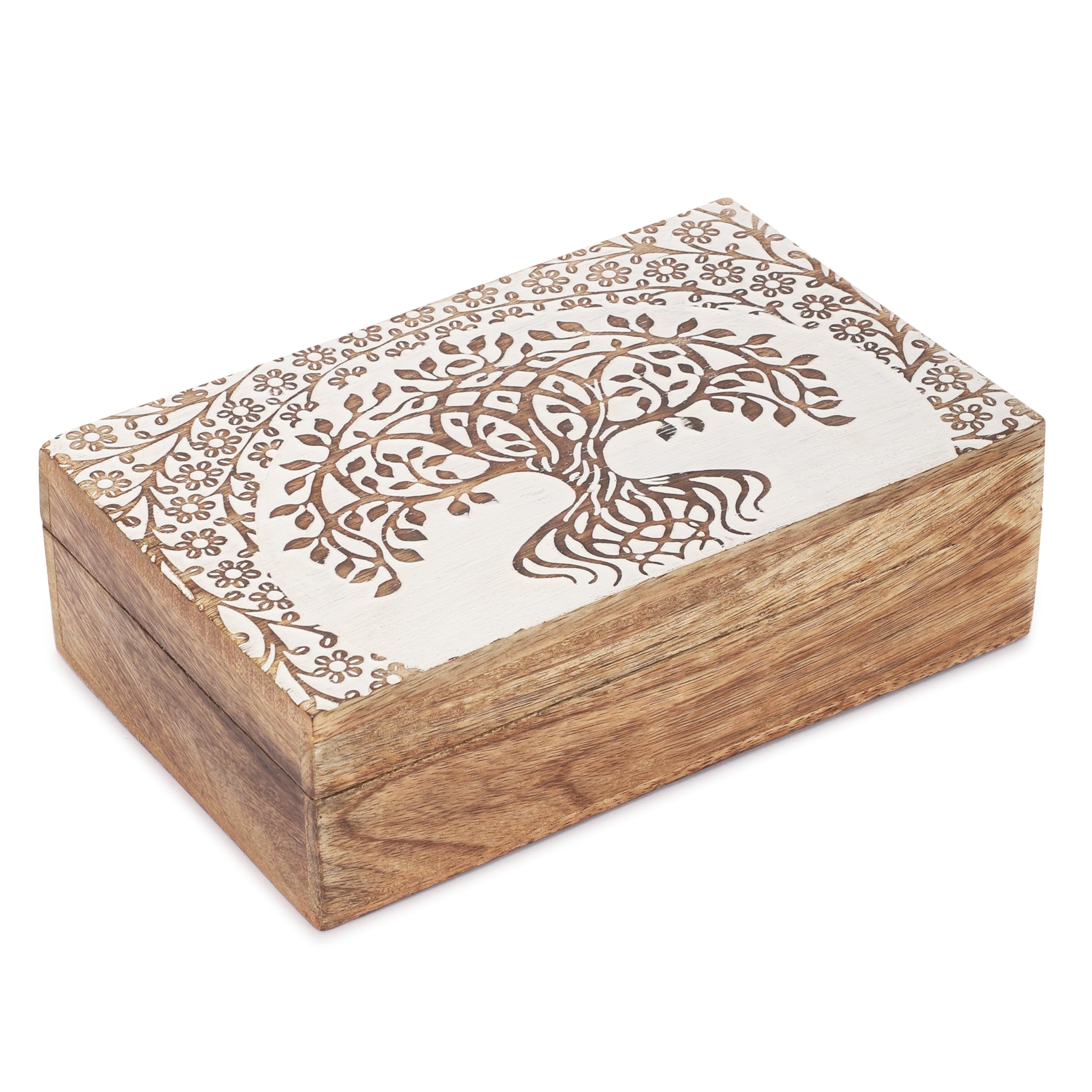 Ajuny Tree of Life Wooden Box - Handmade Decorative Keepsake Box Treasure Chest - Multipurpose Use As Jewelr Watch Storage Boxes, Great for Gifts - 8X5 Inch