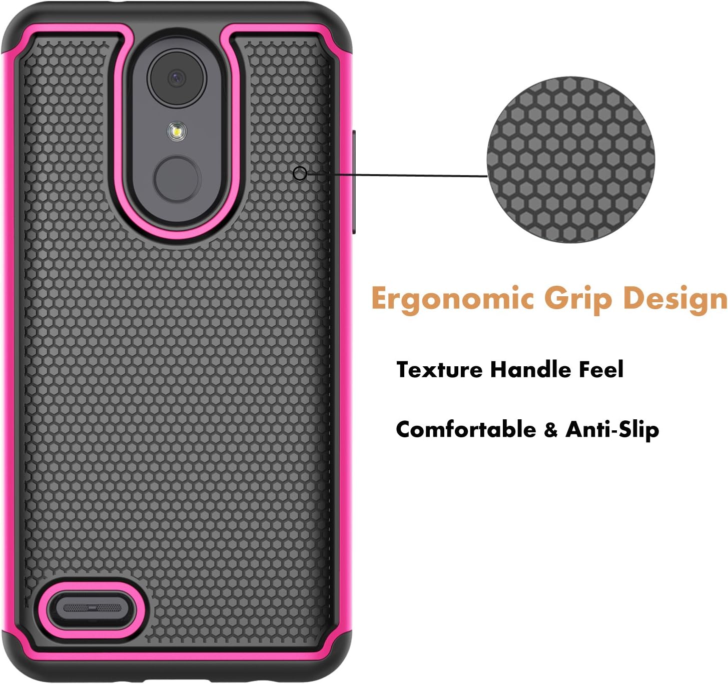 Njjex Compatible with LG Aristo 2/Aristo 3+ Plus/LG Phoenix 4/Rebel 4 LTE/Tribute Empire/Tribute Dynasty/Zone 4/Fortune 2/Rebel 3 Case, [Nveins] Hybrid Dual Layers Plastic Shell Rubber Cover [Rose]