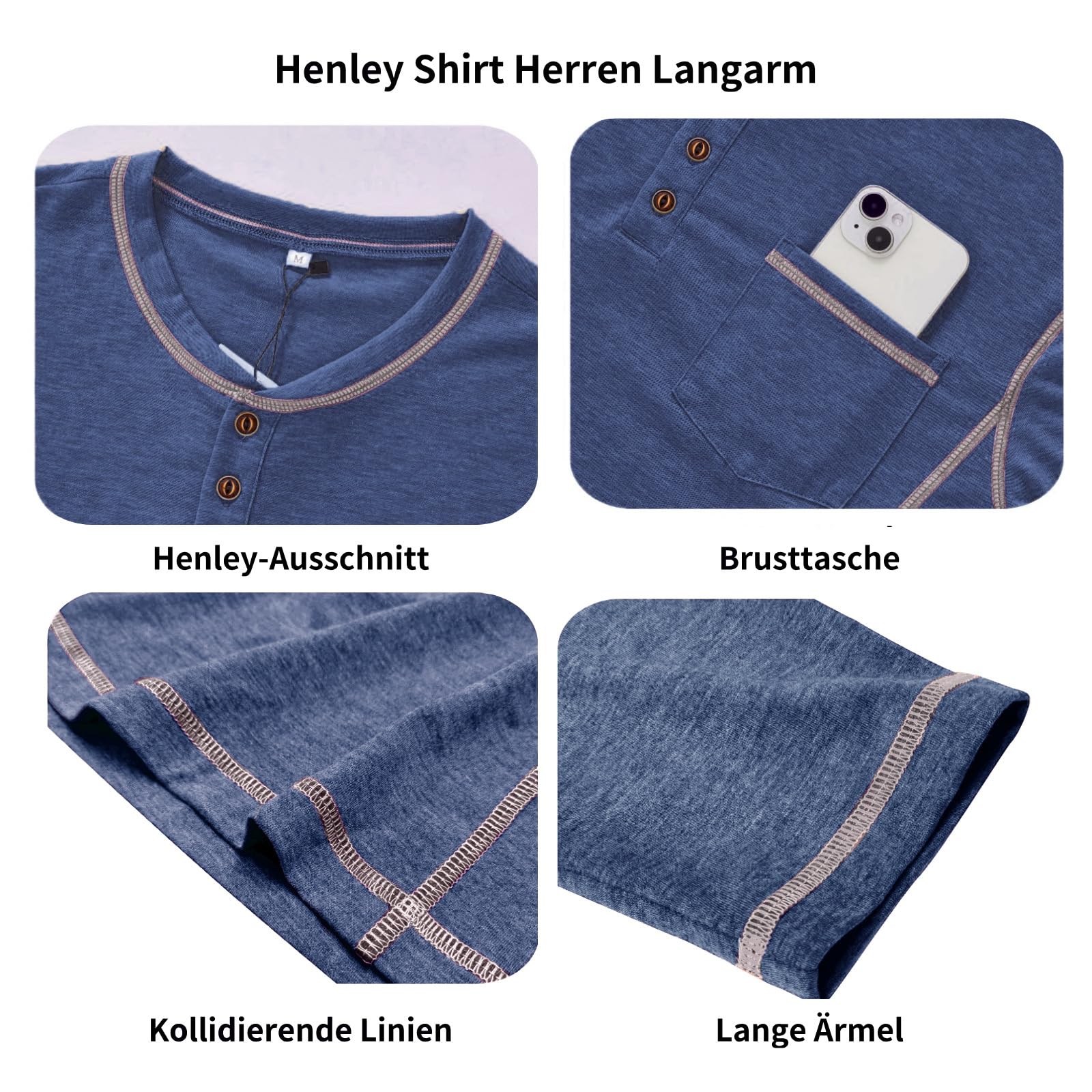 Camiseta de manga larga para hombre, con cuello tunecino en V Henley con bolsillo Polo y botones ligeros, M-3XL