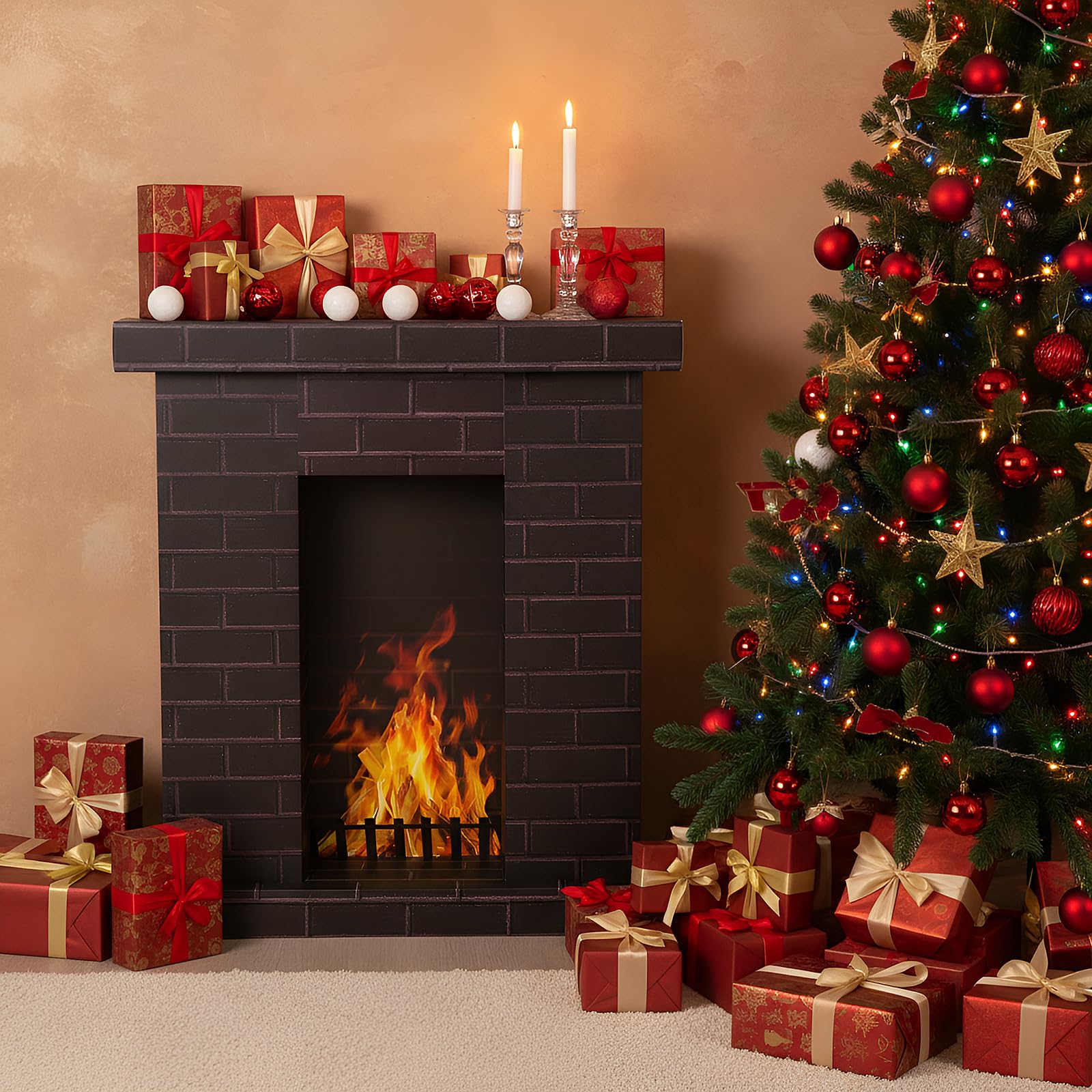 AmazingSpark Weihnachtskamin Karton 3D Fake Kamin Dekor Schwarz