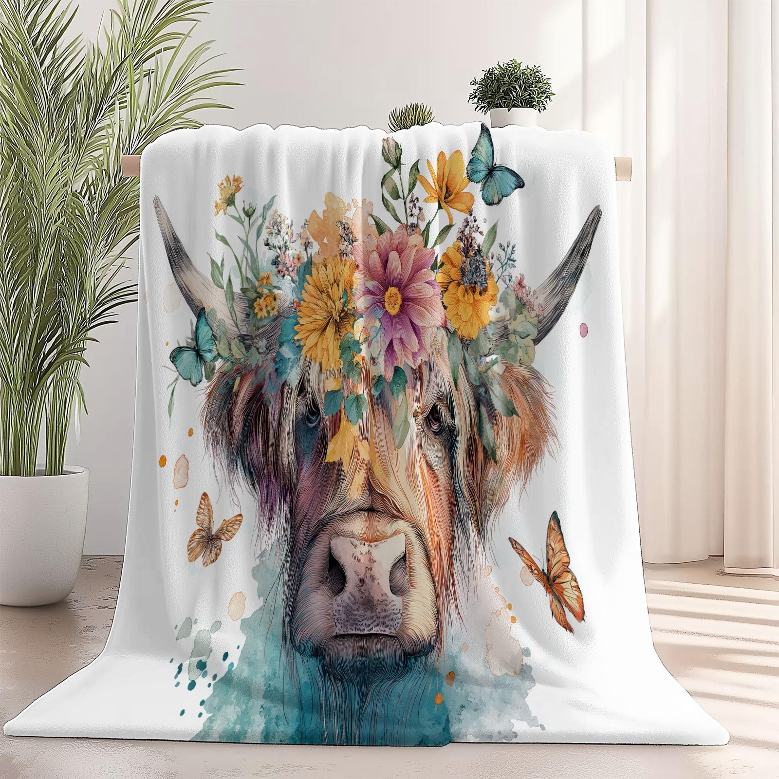 Couverture Polaire Vache Highland pour une Ambiance Chaleureuse et Cocooning