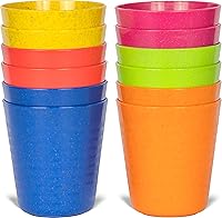 PLASKIDY Wheat Straw Kids Cups Set of 12 - 8oz BPA-Free Toddler Tumblers, Dishwasher Safe Reusable with Grip Design