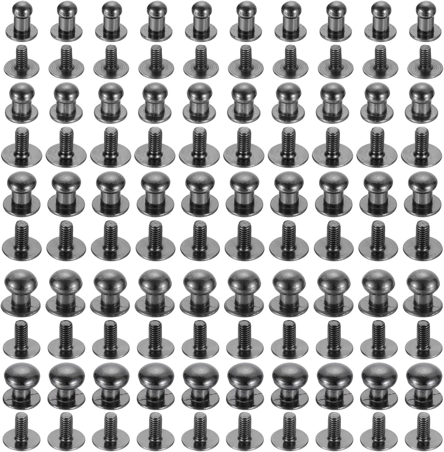 Generic 4/5/6/7/8mm Ball Head Stud Rivets Screw Back, 50Pack Round Head Button Rivet for DIY Leather Craft Handbag Belt, Metallic Black