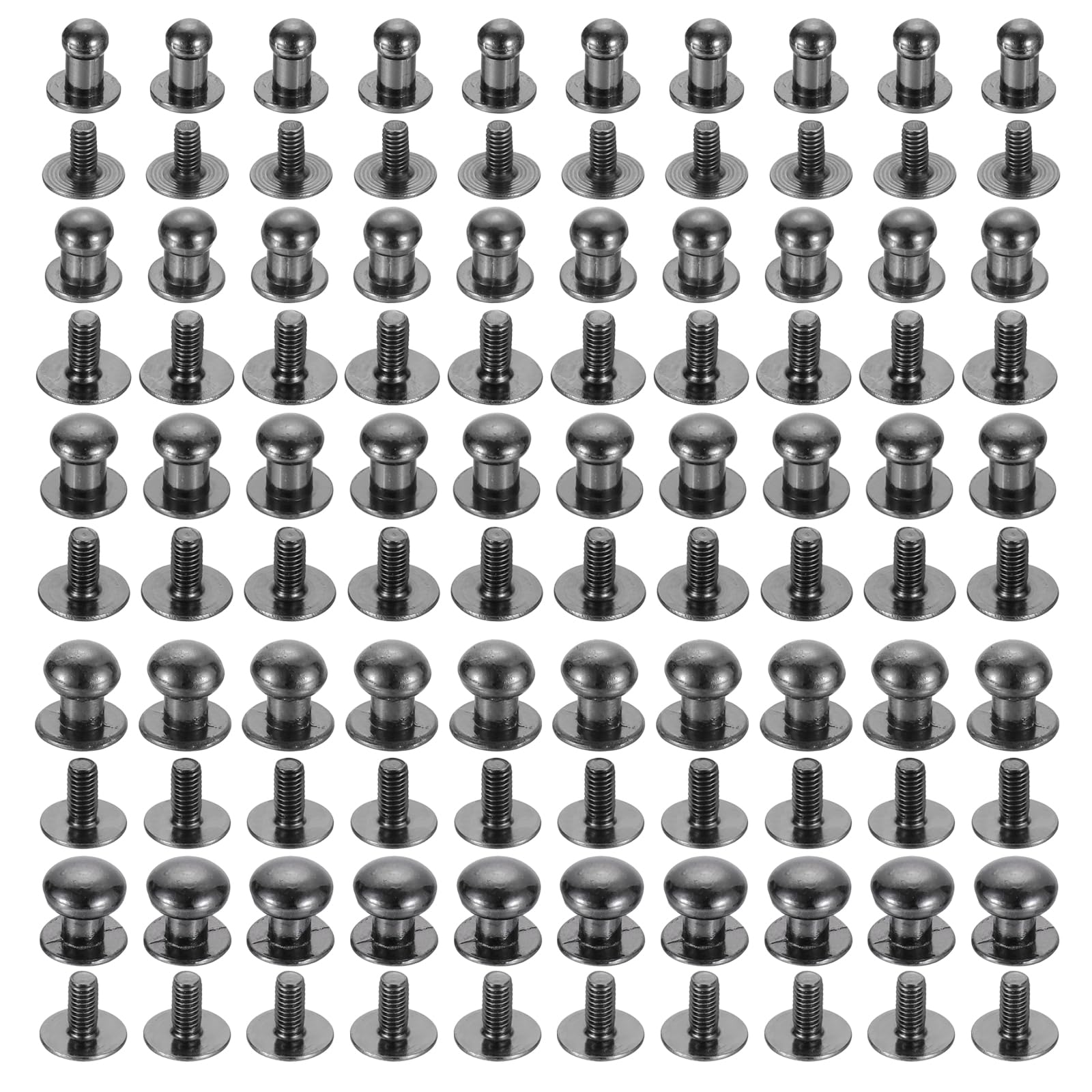 Generic 4/5/6/7/8mm Ball Head Stud Rivets Screw Back, 50Pack Round Head Button Rivet for DIY Leather Craft Handbag Belt, Metallic Black