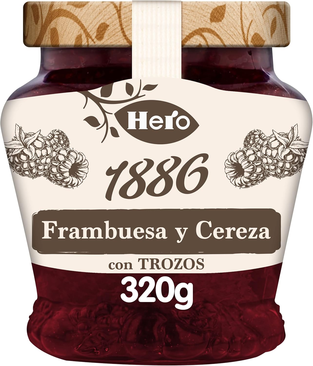 Hero Mermelada 1886 con trozos de Frambuesa y Cereza 320g