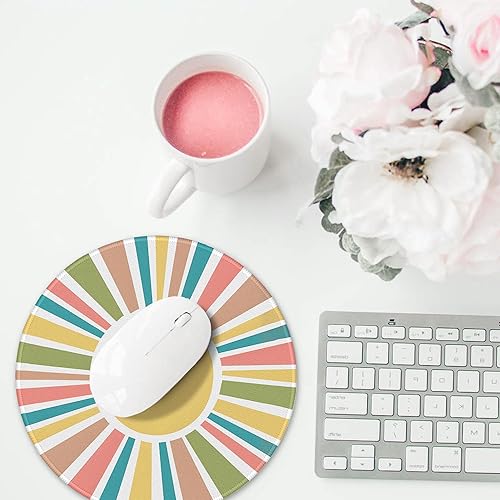 Miniatura 5 de Alfombrilla de mouse redonda estética retro de arco iris colorido para juegos, arco iris retro, amanecer, atardecer, alfombrilla de mouse redonda 02