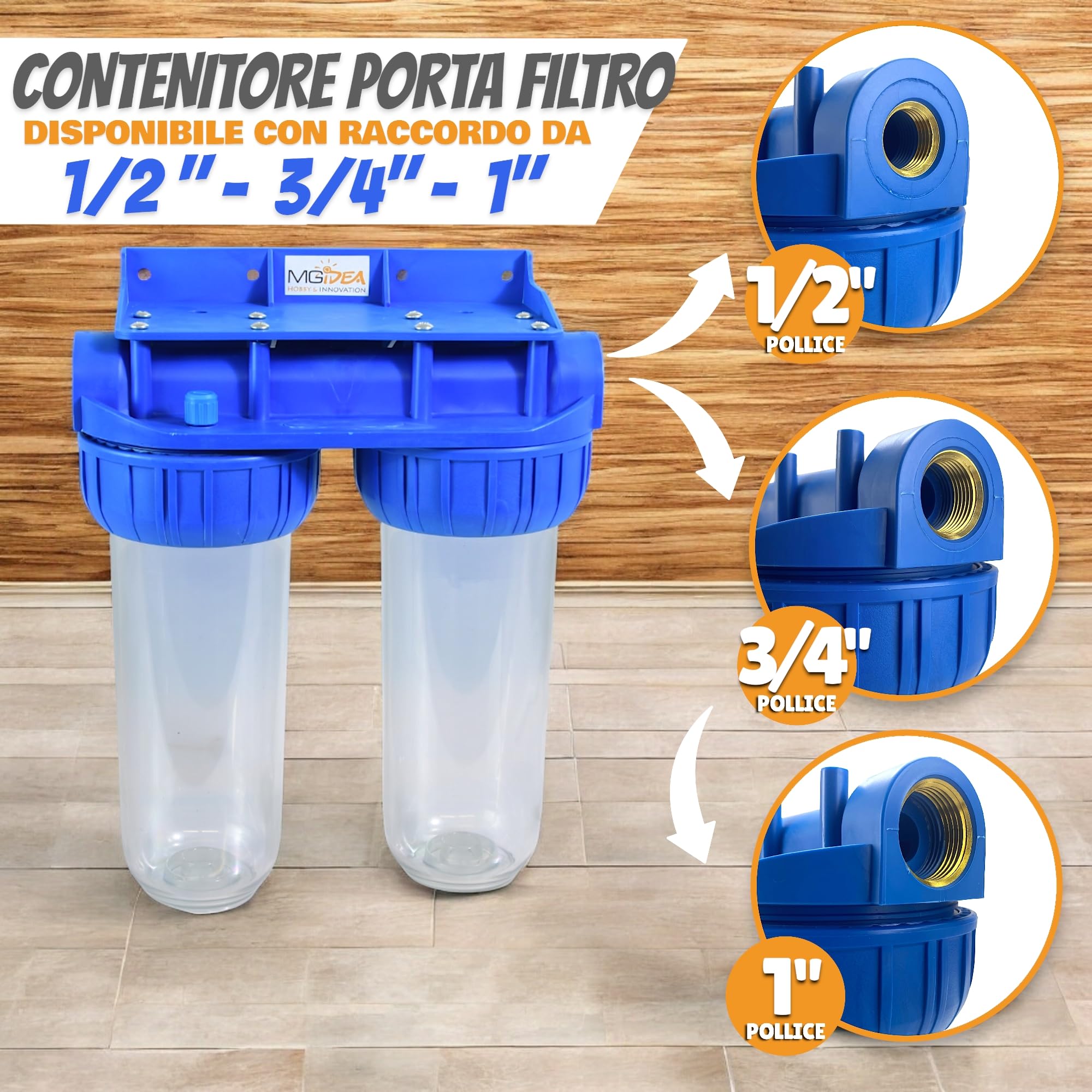Système porte-filtre pour eau, bol de filtre de 254 mm (10"), transparent (2^ ÉTAPES - 1/2")