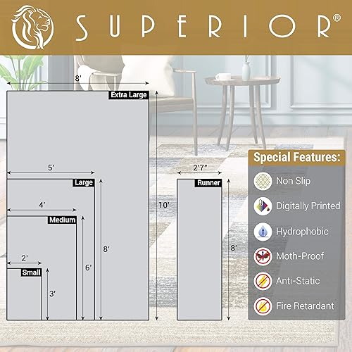 Miniatura 2 de SUPERIOR Alfombra de área interior con respaldo de yute duradero, diseño de damasco para el hogar, sala de estar, 6 x 9 pies, gris