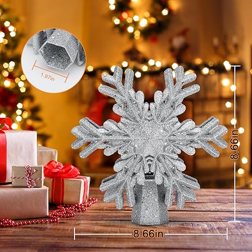 Miniatura 7 de Decoración para árbol de Navidad, proyector giratorio 3D con patrón de copo de nieve plateado para decoración del árbol de Navidad, diseño hueco,