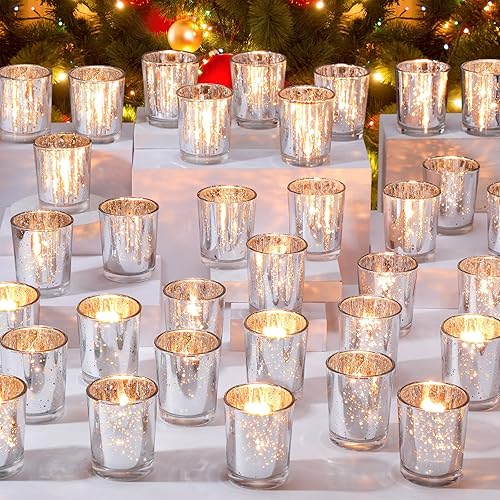 50 portavelas votivas a granel de vidrio de mercurio votivo portavelas candelita candelita centro de mesa de boda para mesa, hogar, cumpleaños,