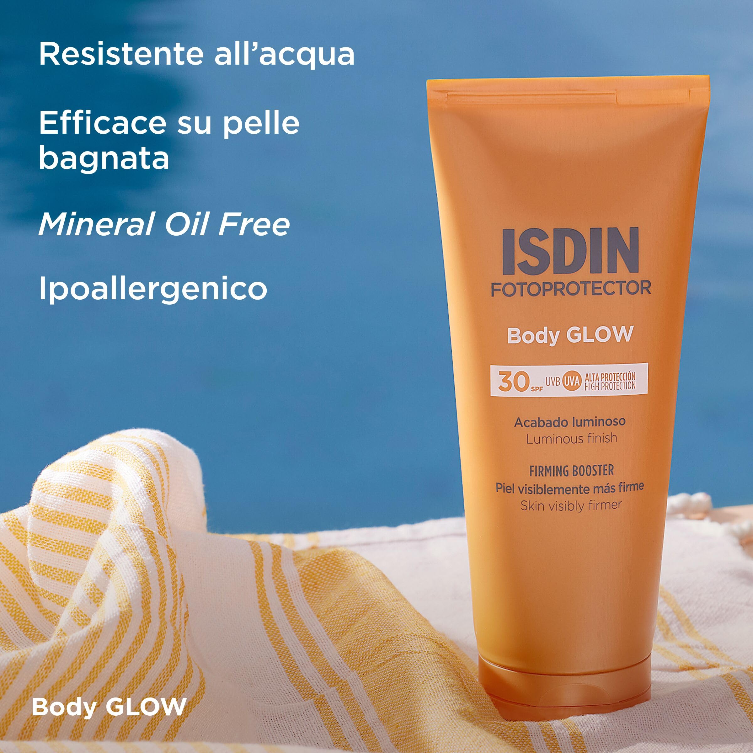 ISDIN Body GLOW SPF 30 (200ml) | Crema Solare Corpo Effetto Illuminante GLOW | Pelle più Luminosa e Visibilmente più Compatta