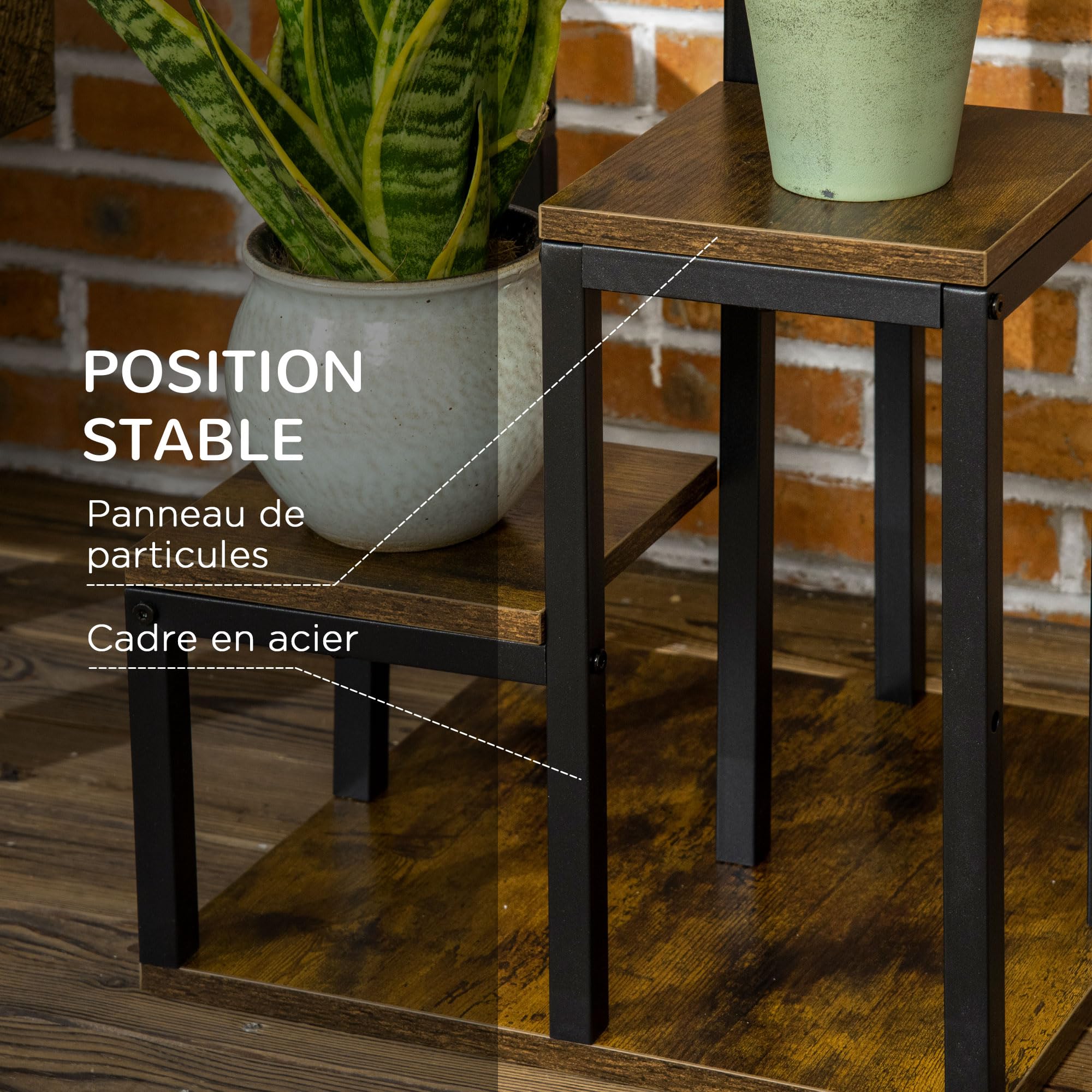 Outsunny Support pour Plantes 4 Étagères Porte-Plante 40 x 40 x 81 cm Noir | Étagère à Fleurs, Différentes Hauteurs, Structure Acier, Intérieur, 4 Plateaux