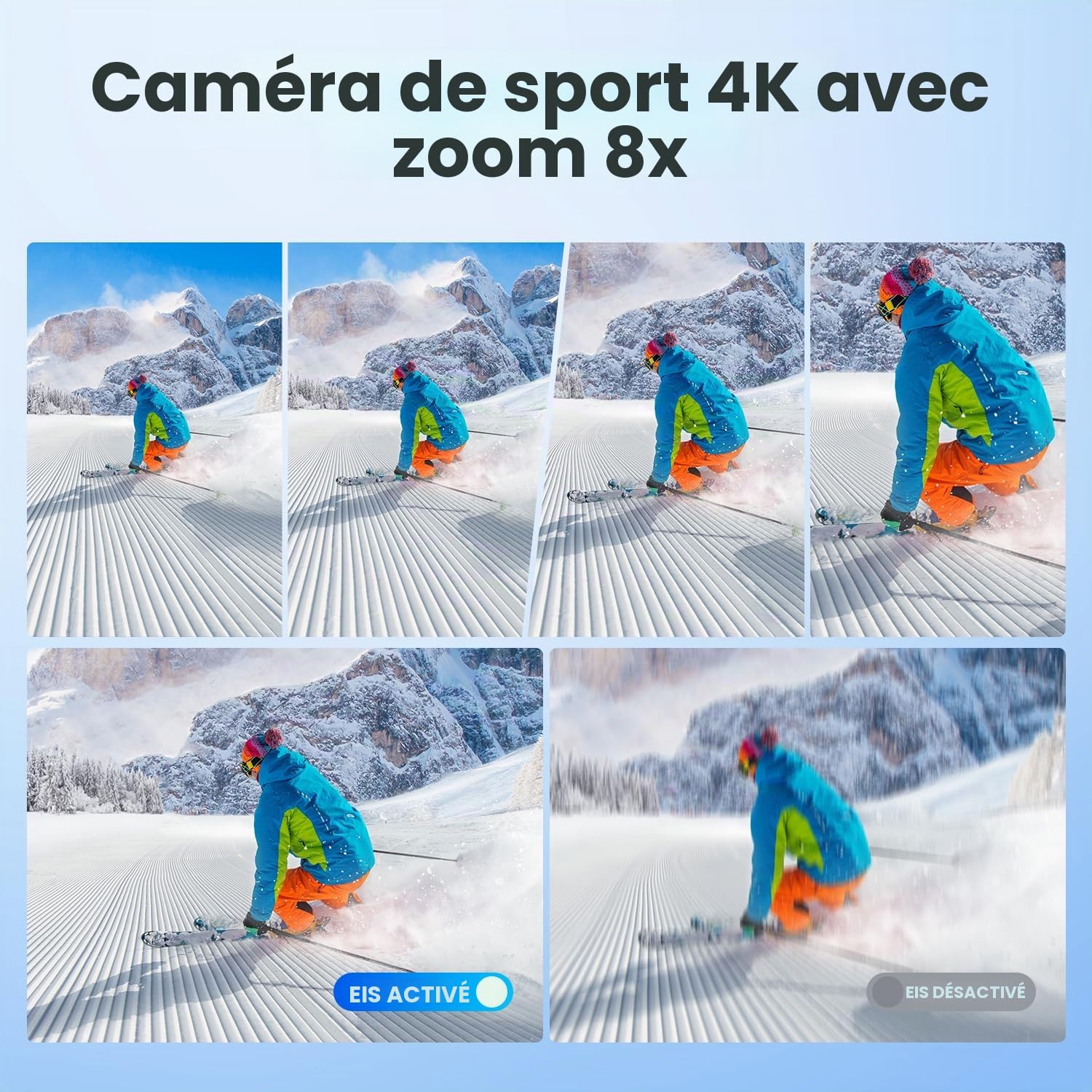 Dualscreen 4K60FPS Caméra Sport avec Carte 64G, Caméra sous-Marine 40M, CaméraWiFi à Écran Tactile 48MP avec EIS, Zoom 8X, Caméra d'action avec 2 Batteries 1350 mAh