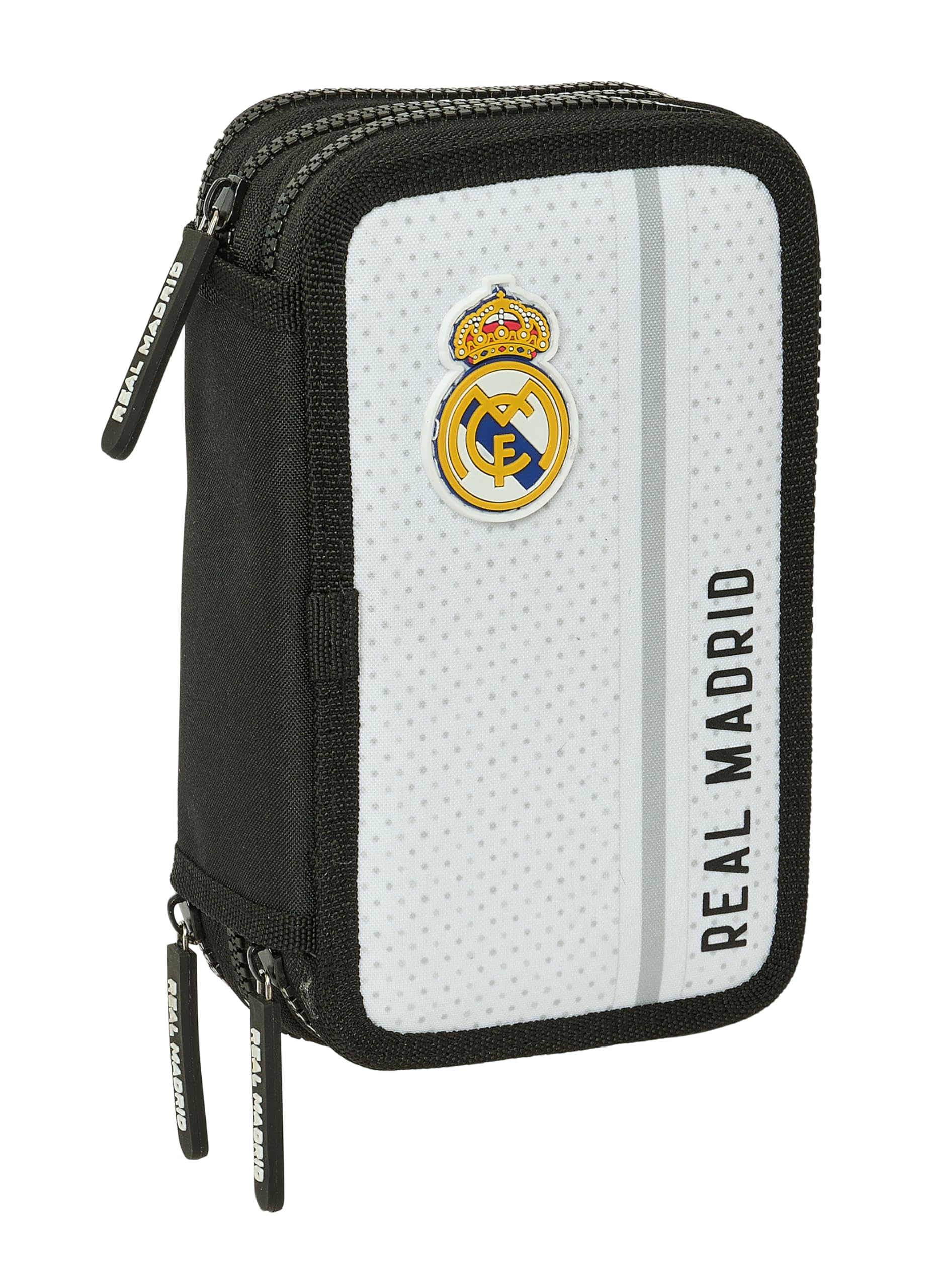 REAL MADRID 1ª EQUIPACIÓN 24/25 - Estuche Escolar con 36 Útiles Incluidos, Estuche Infantil, Estuche Niño, Ideal para Niños de 5 a 14 Años, Cómodo y Versátil, 12.5x5.5x19.5 cm, Color Blanco/gris