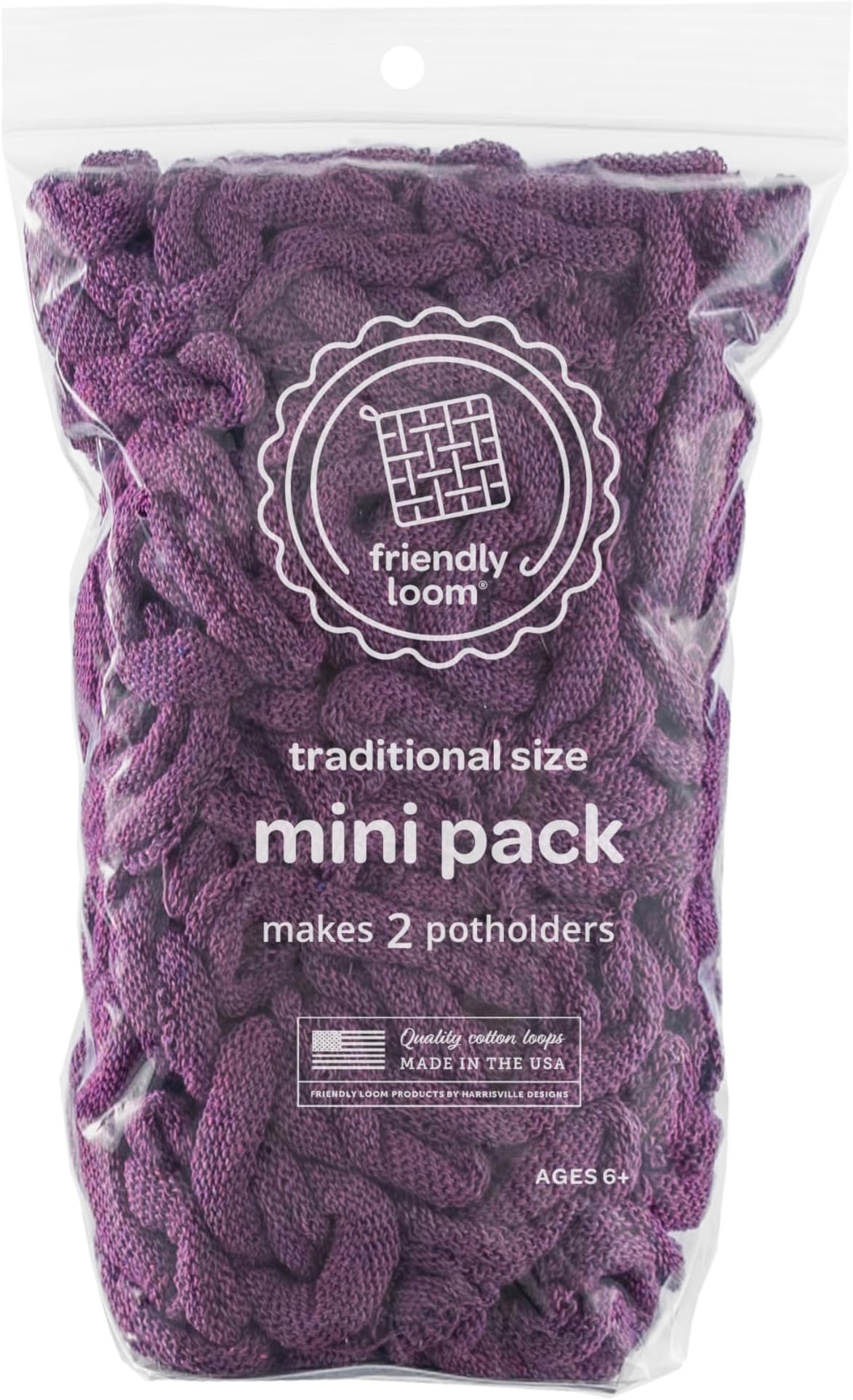 Harrisville Designs Friendly Loom | 7” Traditional-Sized Plum Potholder Weaving Loops | Craft 2 Cotton Potholders