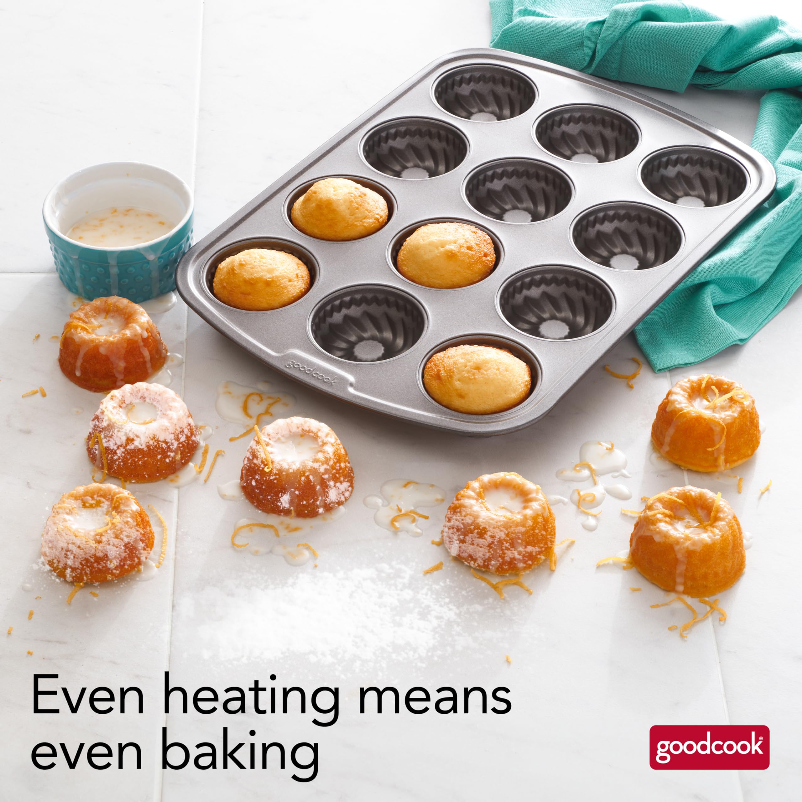 GoodCook Everyday - Teglia per torte in acciaio antiaderente, 12 tazze, colore: grigio