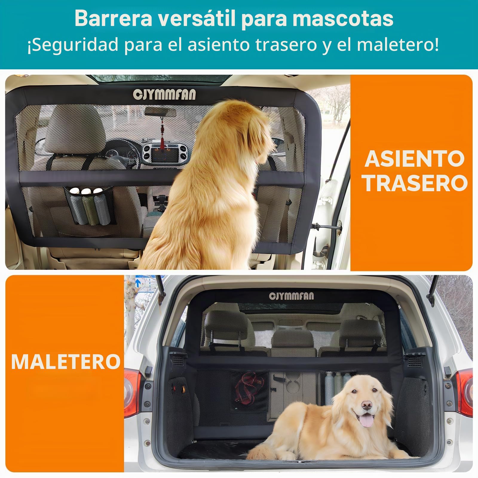 Barrera para perros para asiento trasero de coche y zona de carga con mayor cobertura (mediana para coches familiares/SUV pequeños y medianos)