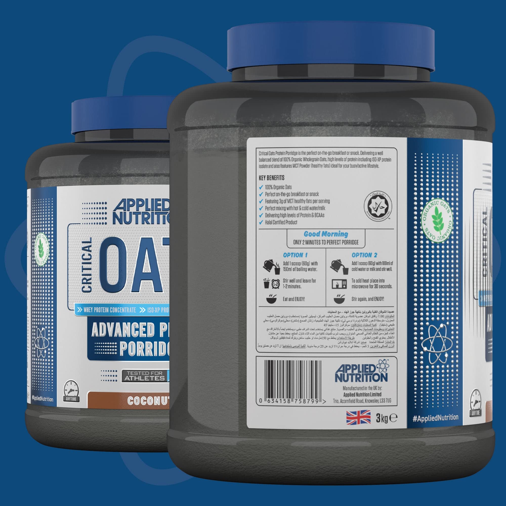 Applied Nutrition Critical Oats – Owsianka Z Białkiem, Płatki Z Białkiem ISO-XP W Proszku Serwatkowym, Zdrowe Śniadanie i Wysokobiałkowa Przekąska (Kokos) (3kg - 50 Porcji)