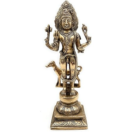 Devyom Messing Idool Bhairav Murti Maha Kala Bhairava met Hond Beeldje Sculptuur Bhairo Baba Avatar van Lord Shiva pronkstuk Tempel Thuis Veelkleurig Hoogte 7 Inch