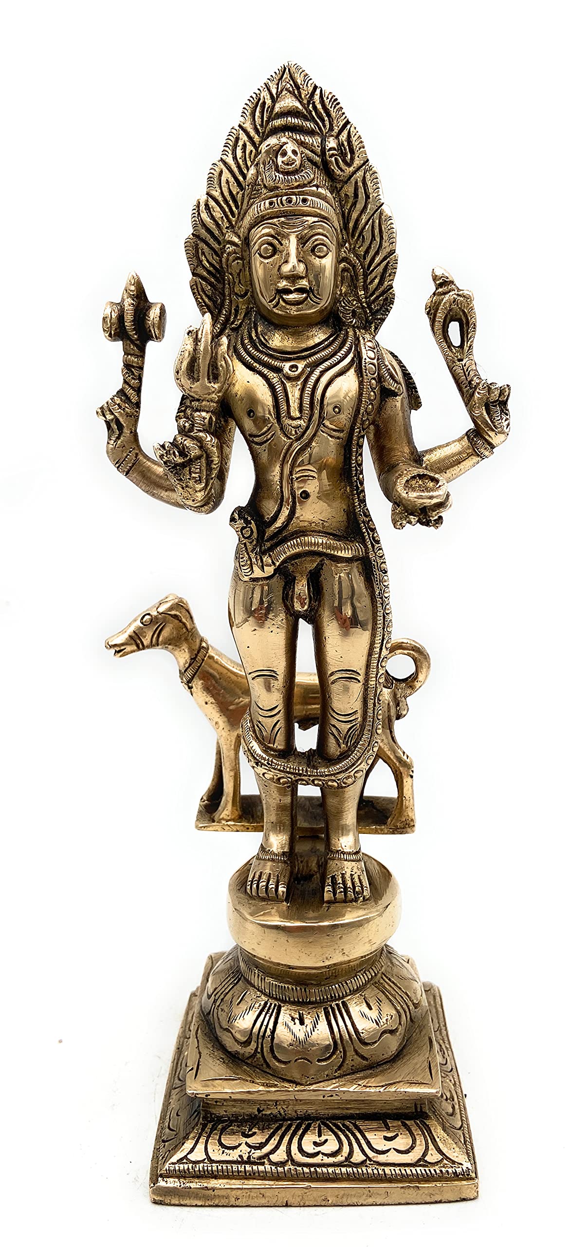 Bhunes Brass Maha Kaal Shiva | Kaal Bhairav | Kal Bhairava | Bhairav Statues| Bhairava Idol | Statue | Mahakaal | Mahakal Shiva | Batuk Bhairav,Gold, 11 Inch, 1 Piece