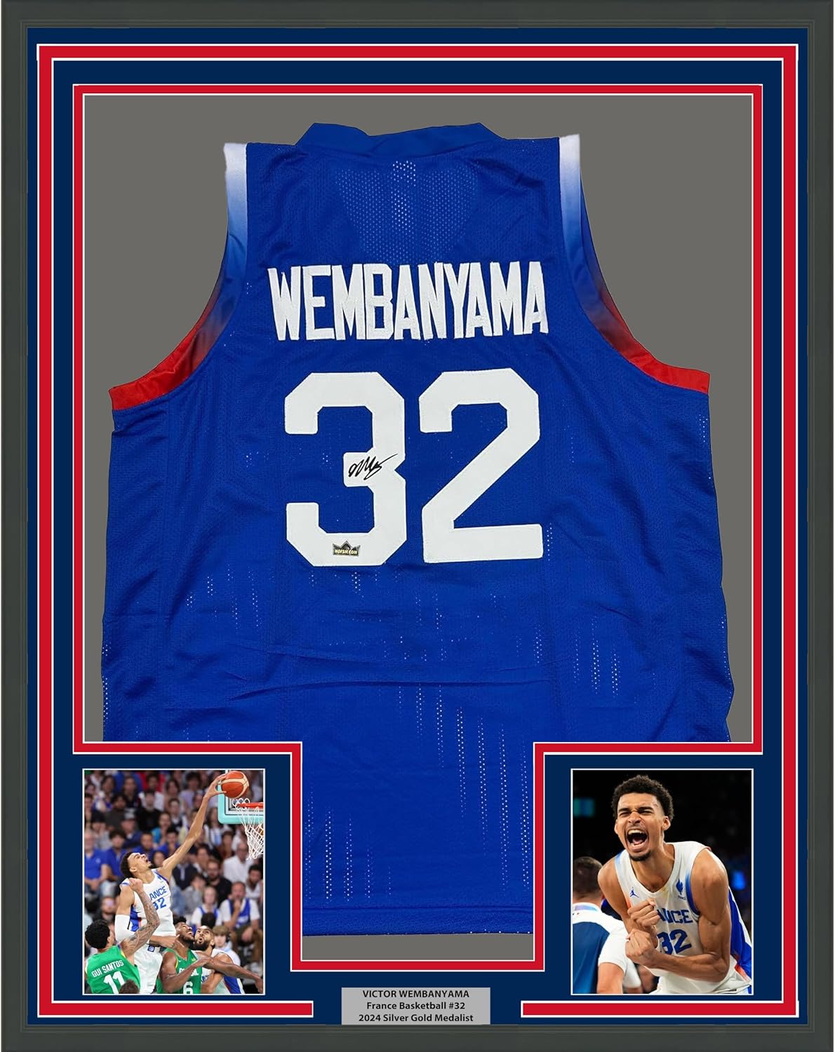 Framed Facsimile Autographed Victor Wembanyama 35x39 France Blue Reprint Laser Auto Basketball Jersey