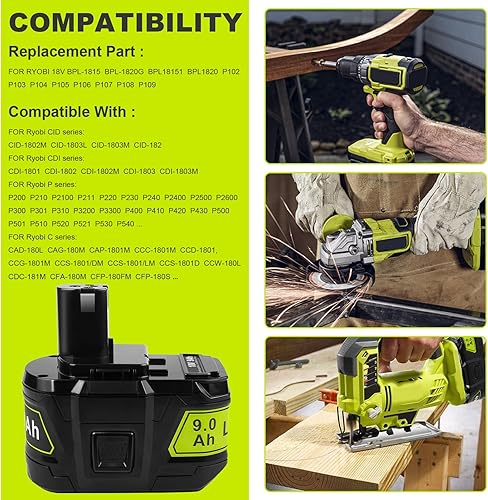 Miniatura 6 de Fancy Buying Batería de 9.0 Ah para Ryobi 18V batería para herramientas inalámbricas Ryobi ONE+P102 P103 P105 P107 P108 P109 P122 (paquete de 2) (1