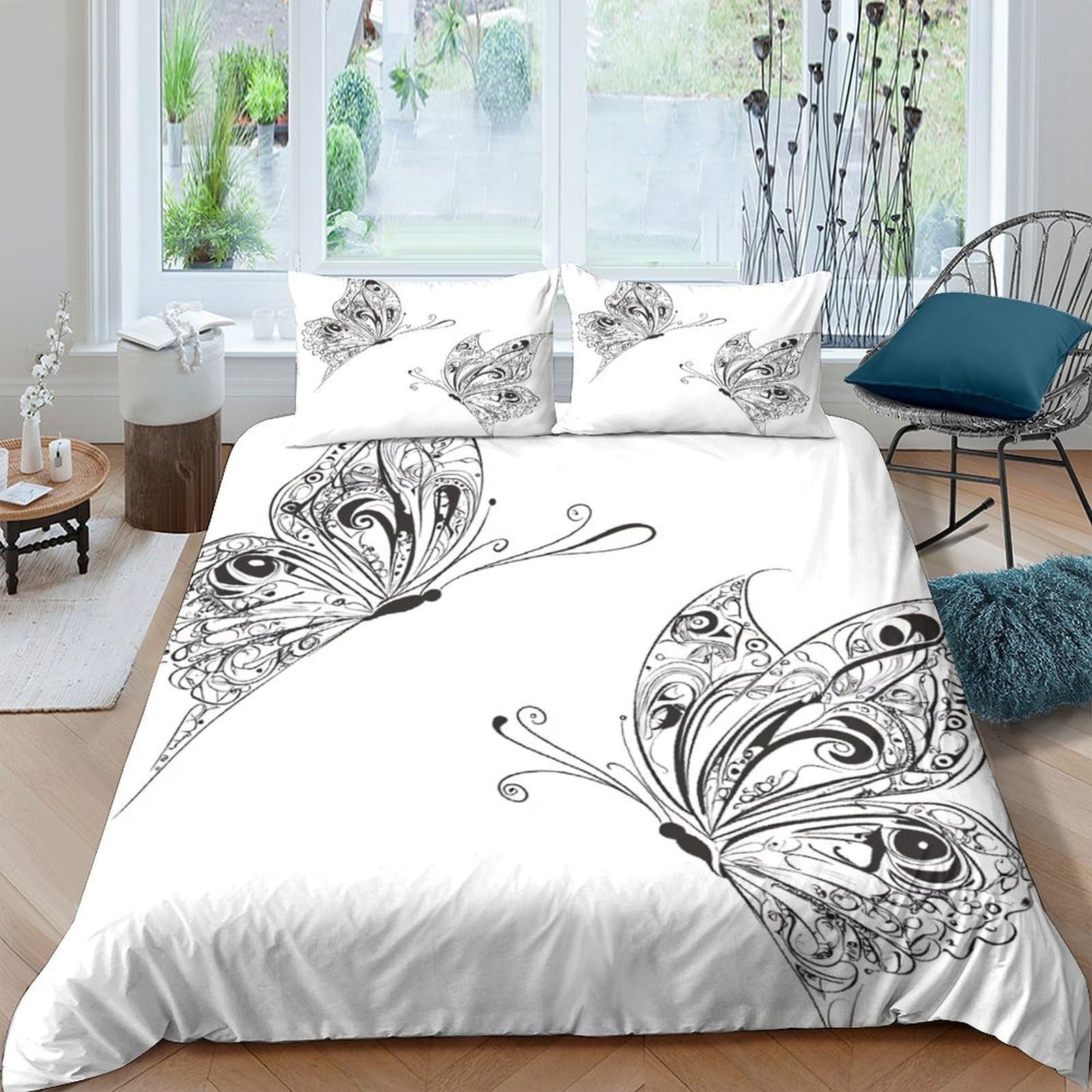 Ctjqhvkz Style-8 3D Printed Black White Butterfly Fitted Sheet Microfiber Soft Bed Cover For Bedroom Guest Room Easy Care Single（135X200cm）