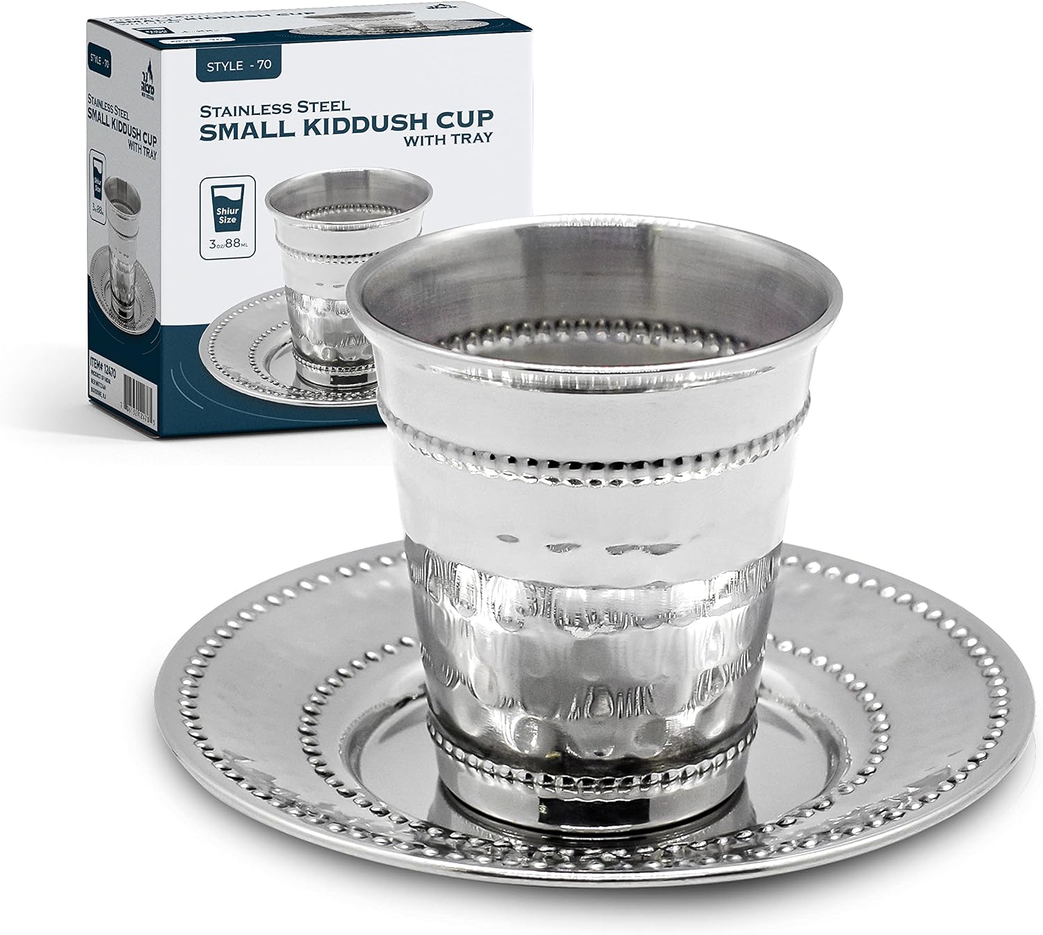 Ner Mitzvah Kiddush Cup and Tray - Premium Quality Stainless Steel Wine Cup - For Shabbat and Havdalah - Judaica Shabbos and Holiday Gift