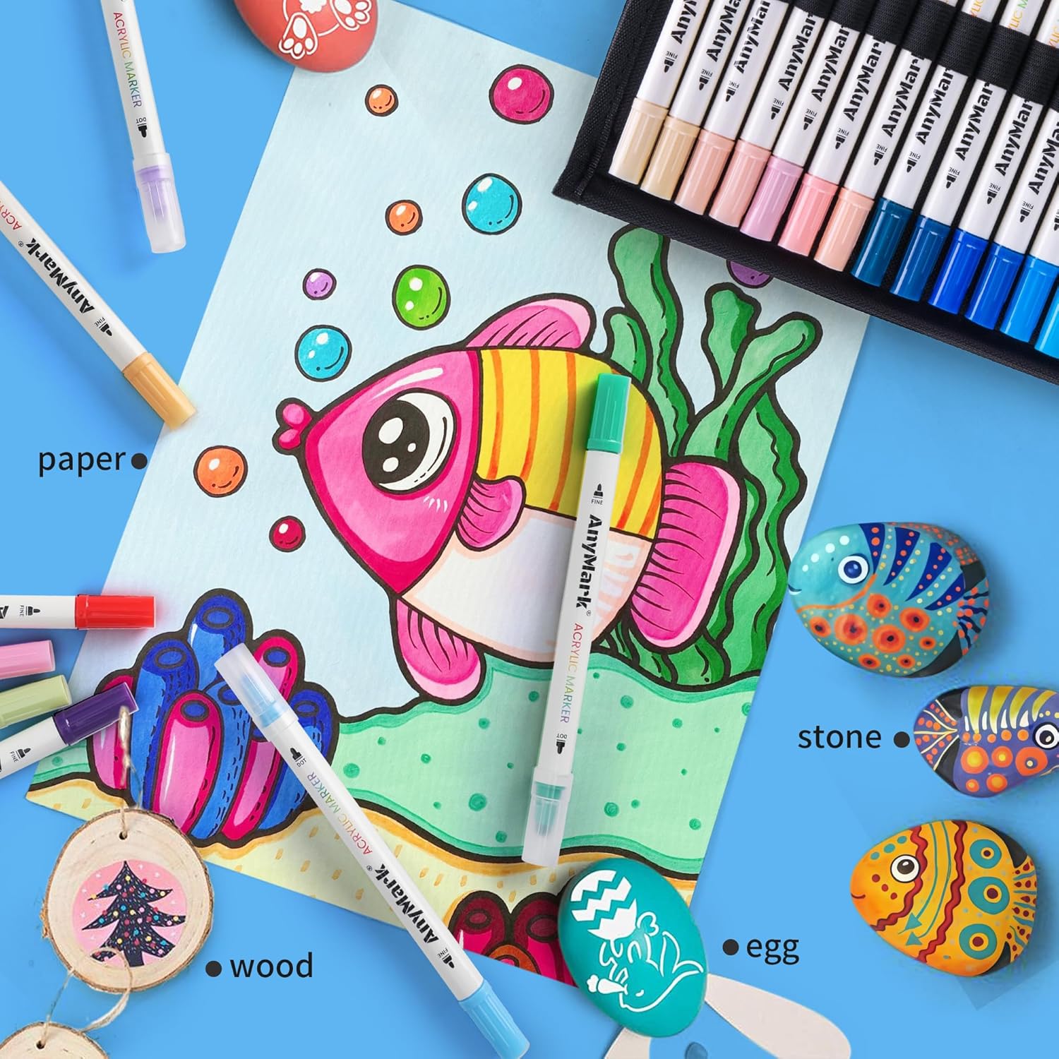 AnyMark 120 Colors Acrylic Paint Markers, Dual Tip Acrylic Paint Pens with Dot & Fine Tip, Premium Paint Markers for Coloring, Canvas, wood, Stone, Rock Painting, Glass