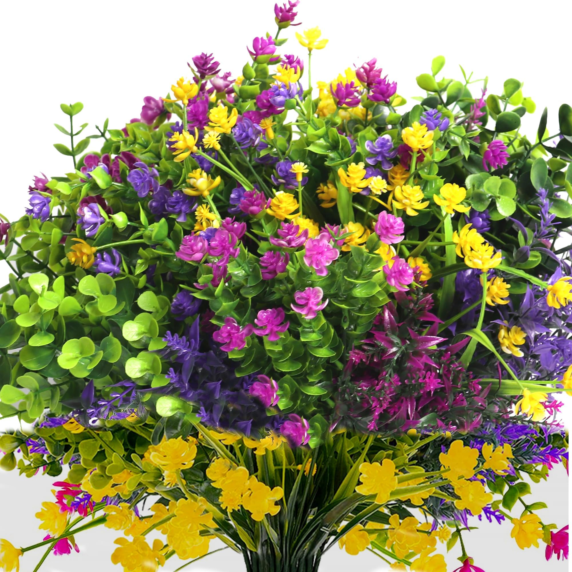 12 Bundles Artificial Fake Flowers Outdoor, UV Resistant No Fade Boxwood Faux Plastic Shrubs Greenery Plants for Garden Patio Porch Window Box Home Indoor Wedding Farmhouse Hanging Planter Dรฉcor
