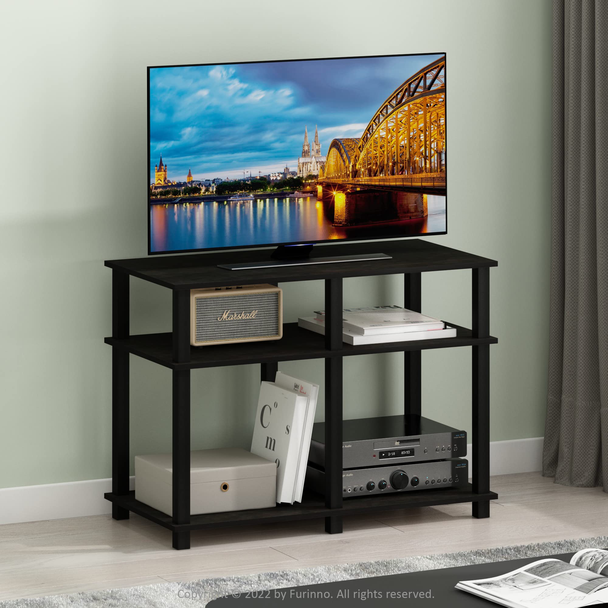 Furinno Romain Turn-N-Tube Supporto TV per TV fino a 40 pollici, Espresso/Nero