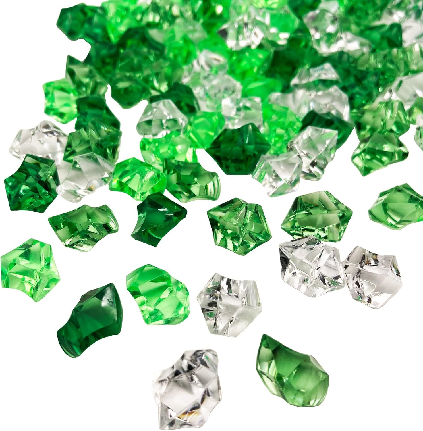 Pack of 200 Decorative Acrylic Crystal Gems, Multi-Green Colors Ice Rocks, Reusable Acrylic Crushed ice Rocks for Home Décor