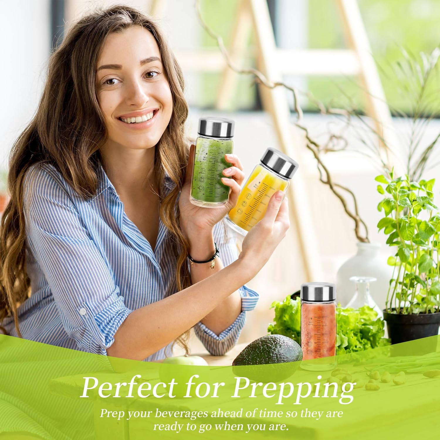 souG 4 Pack 14oz Juice Bottles，Wide Mouth Glass Water Bottles with Lids - for Juicing, Smoothies, Milk, Protein, BPA Free, Reusable, Stainless Steel Lids, Leak Proof, Shaker bottle (14oz/400ml) - Image 6