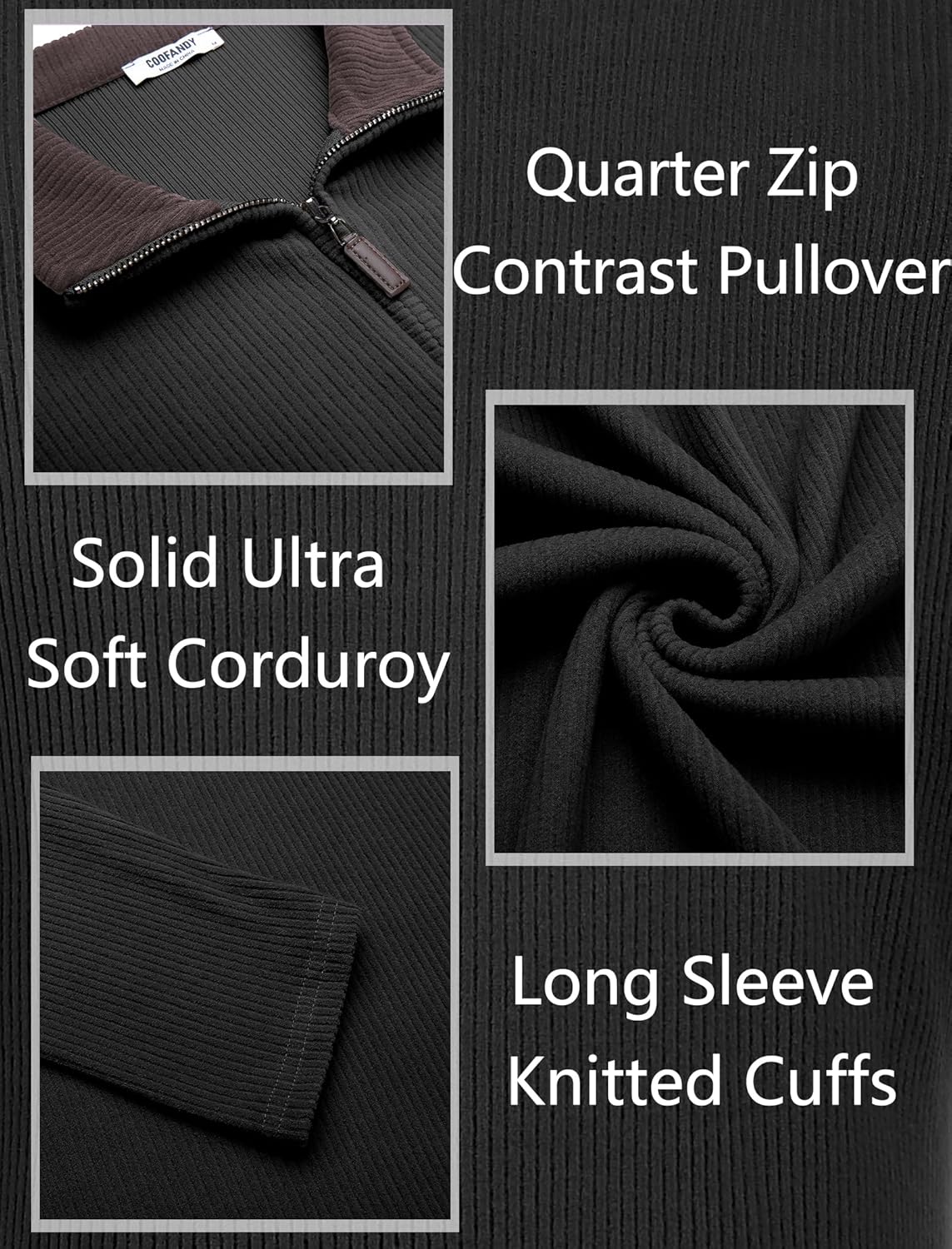 COOFANDY Mens Quarter Zip Pullover Lightweight Sweater Casual Long Sleeve Corduroy Half Zip Sweatshirt - Image 5