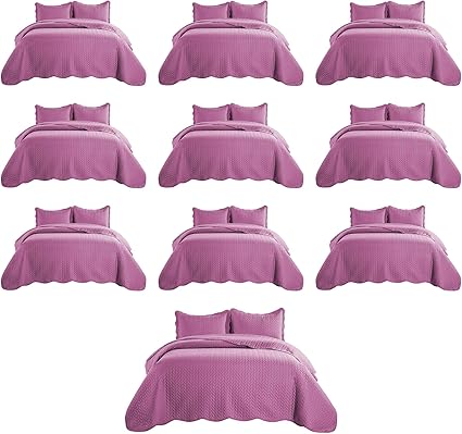 IR Imperial Rooms Twin Quilt Bedding Set (68” x 86”) - Bulk Pack of 10 Wholesale for Hotels, Guest Bedroom & Airbnbs - Lightweight Microfiber Reversible Embossed Quilts Bedspreads (Purple)