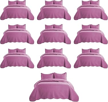 IR Imperial Rooms Twin Quilt Bedding Set (68” x 86”) - Bulk Pack of 10 Wholesale for Hotels, Guest Bedroom & Airbnbs - Lightweight Microfiber Reversible Embossed Quilts Bedspreads (Purple)