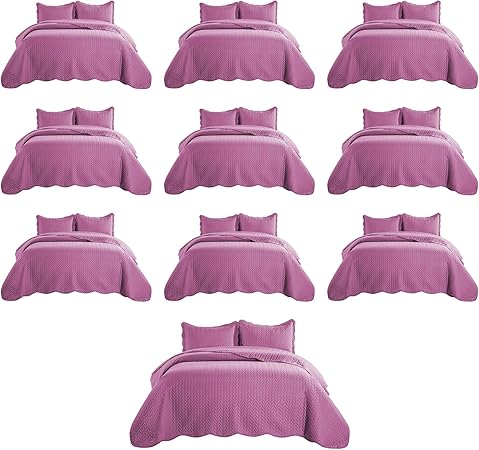 IR Imperial Rooms Twin Quilt Bedding Set (68” x 86”) - Bulk Pack of 10 Wholesale for Hotels, Guest Bedroom & Airbnbs - Lightweight Microfiber Reversible Embossed Quilts Bedspreads (Purple)