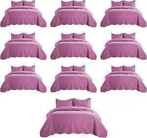 IR Imperial Rooms Twin Quilt Bedding Set (68” x 86”) - Bulk Pack of 10 Wholesale for Hotels, Guest Bedroom & Airbnbs - Lightweight Microfiber Reversible Embossed Quilts Bedspreads (Purple)