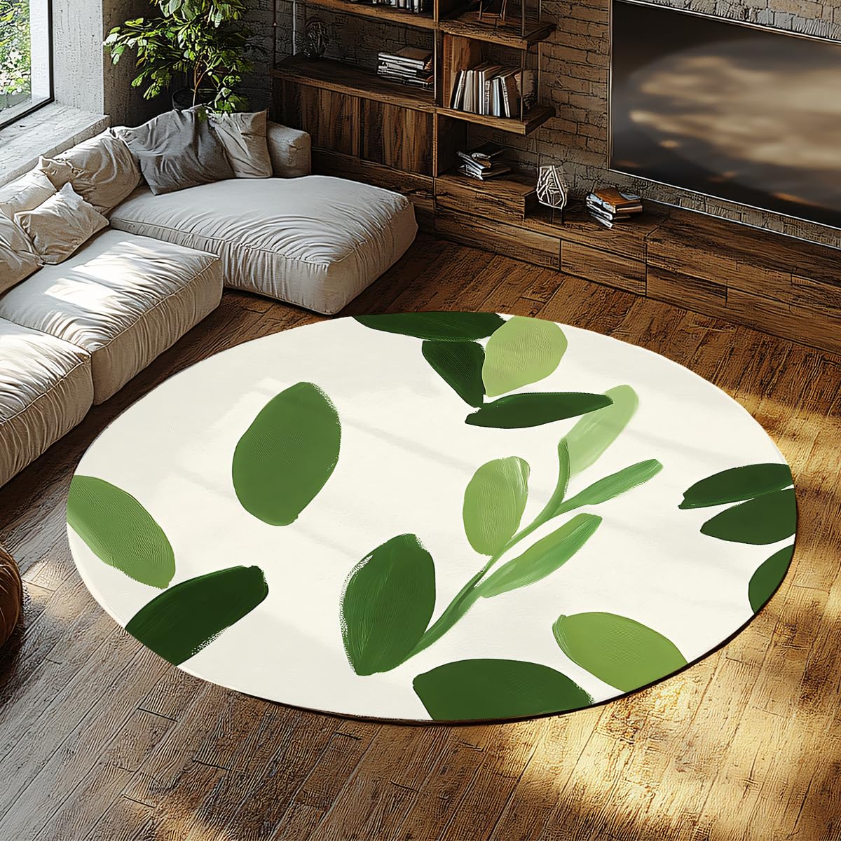 Tapis rond 180cm tapis circulaire moderne lavable vert et blanc