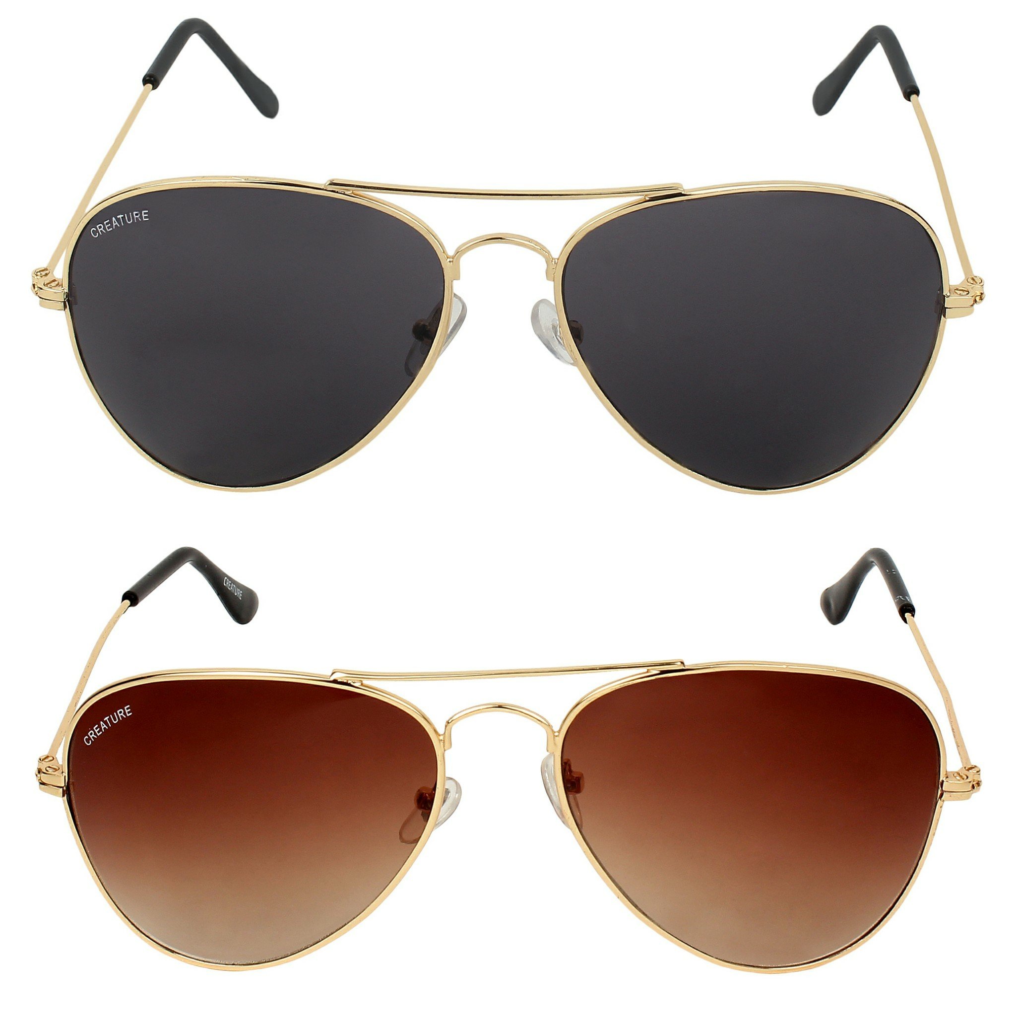 Black & Brown Aviator Sunglasses Combo with UV Protection (Lens-Black & Brown||Frame-Golden||SUN-005-024)-image-16