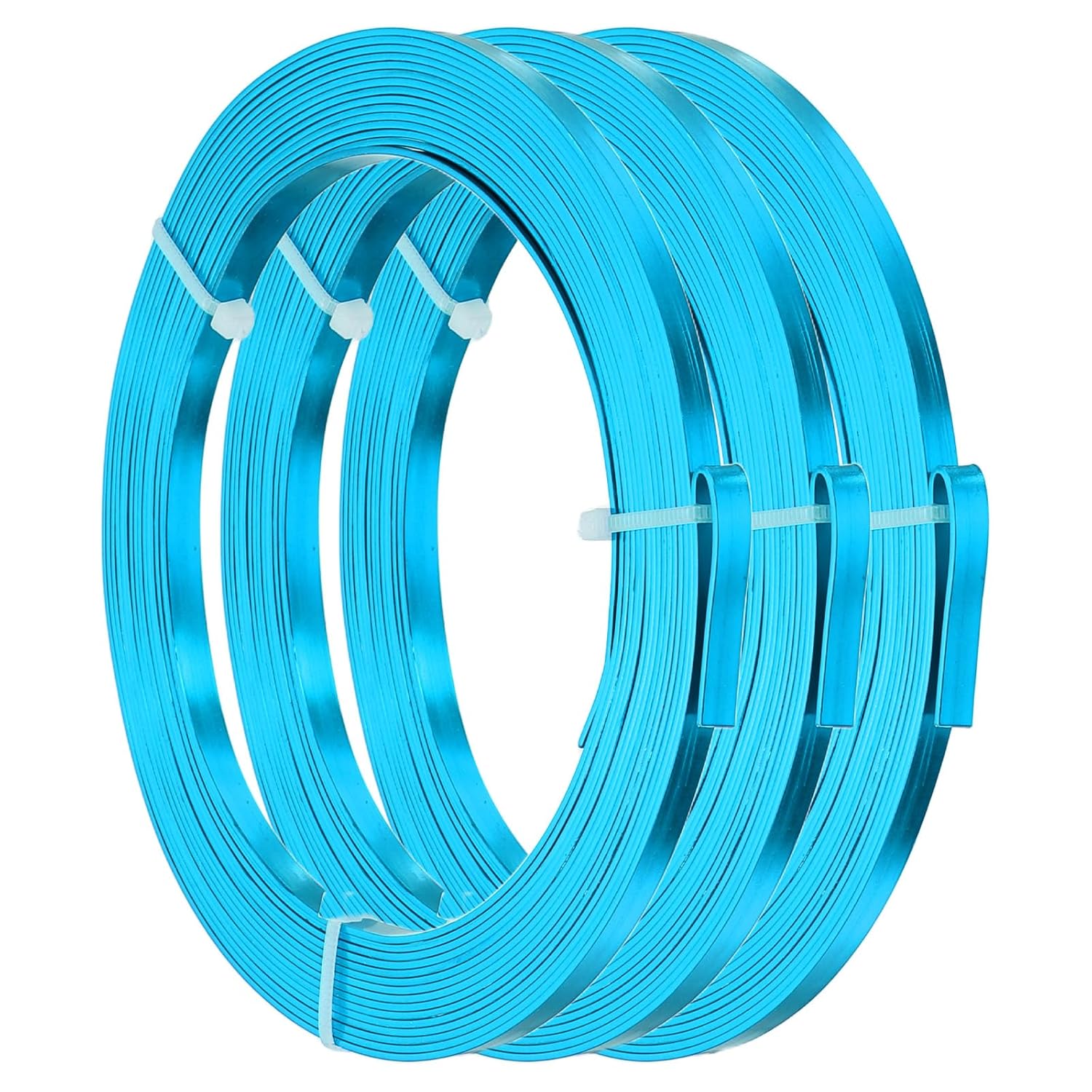 PATIKIL 18 AWG 5mm Wide Aluminum Flat Wire, 16Ft 3 Roll Bendable Anodized Aluminum Wire Wide Beading Craft for Jewelry Making Resin Bezel Frame Wrapping, Light Blue